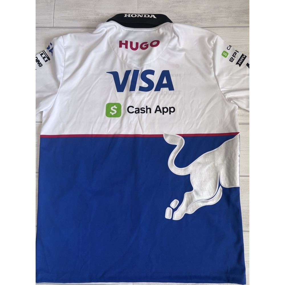 HUGO Visa Cash App RB F1 Team Polo Shirt Mens XL White Blue VCARB Racing Bulls - Picture 6 of 8